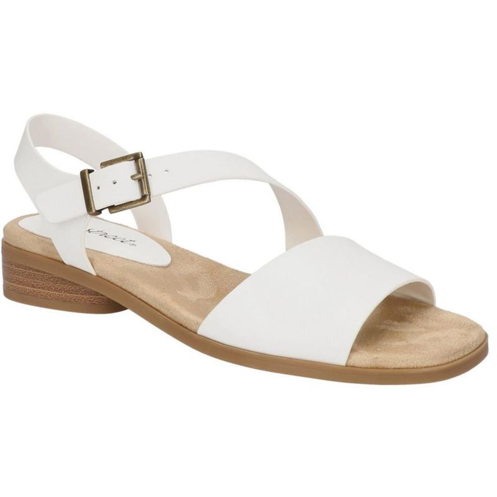 Easy Street Womens Tigris White Faux Leather Open Toe Block Heel Shoes NWT